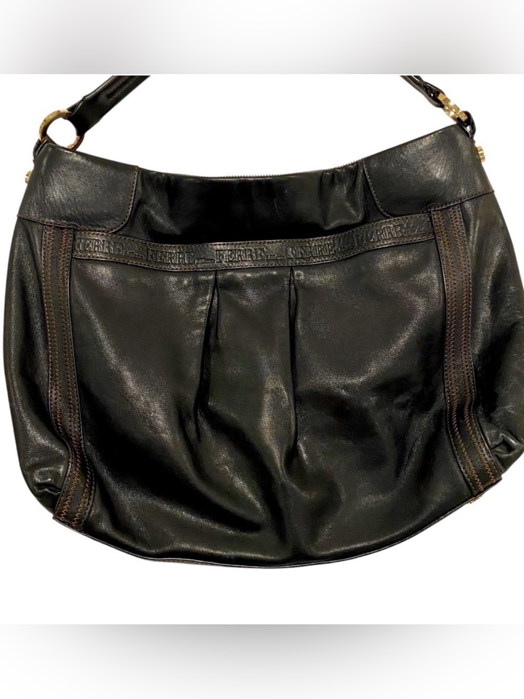 Ferre Milano 100% Genuine Black Cow Leather Hobo Bag - Like New Condition